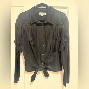 Idyllwind Black Fringe Tie-Front Button Down Shirt